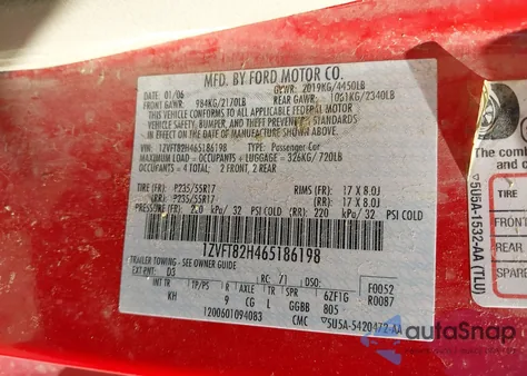 2006 Ford Mustang Gt из США, поврежденный, VIN 1ZVFT82H465186198